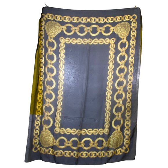 Large Vintage Sheer Gold Chain Print Scarf Navy Blue Y2k‎ Luxury Glam Hip Hop - Picture 3 of 4